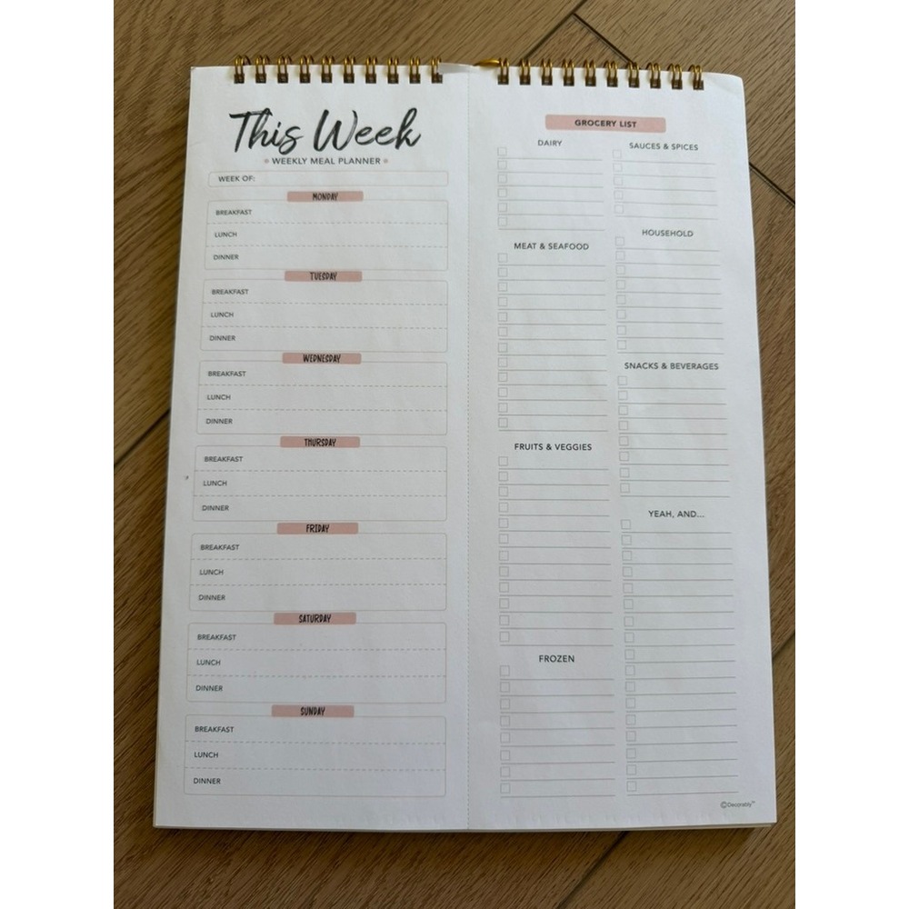 Decorably Magnetic Weekly Meal Planner & Grocery List Pad for Fridge Pink 8.5x11
